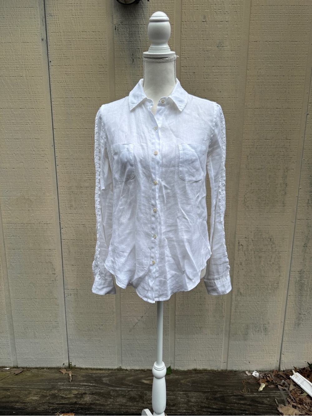 Lilly Pulitzer White Linen Lace-Trim Button-Up Blouse